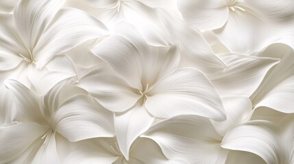 3D lily petals with intricate textures creating a soft white floral background