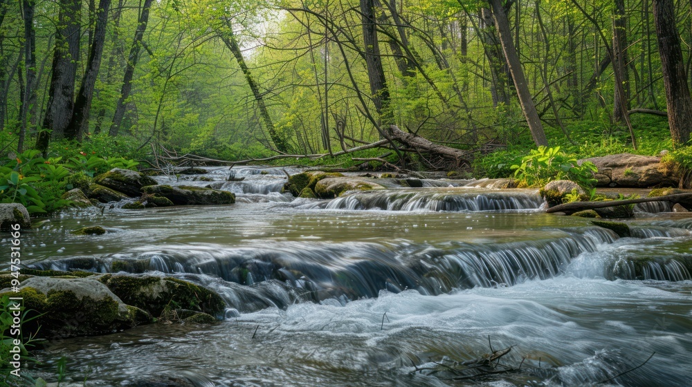 Sticker Serene Creek Flowing Through a Lush Forest