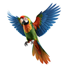 Fototapeta premium Fantasy parrot with open wings on transparent background