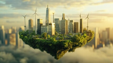 Floating City with Wind Turbines