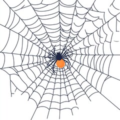 Obraz premium Black spider in a spiderweb on white background.