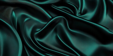 Obraz premium Closeup of rippled green satin fabric texture background. Luxurious background design 
