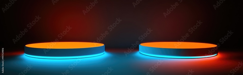 Poster empty podium in teal and orange hues suitable for background use 3d render