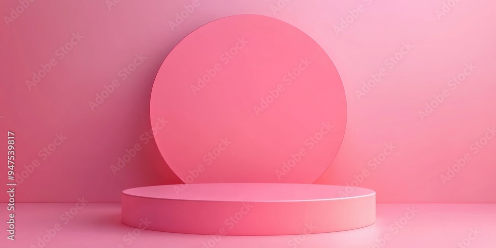 Poster vibrant podium and pedestal against a pink backdrop unoccupied showcase mockup featuring a circular 