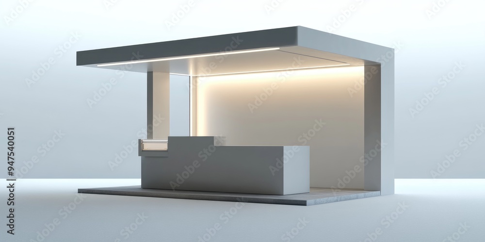 Fototapete Empty exhibition kiosk with blank space for customization Original 3D rendering design