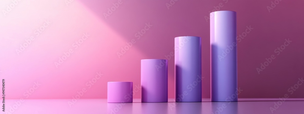 Fototapete purple bar graph infographic displaying business profit report on a pink background 3d rendering