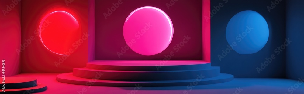 Poster Abstract podium background featuring geometric shapes in pastel pink colors Minimalist 3D rendering with a focus on geometrical elements