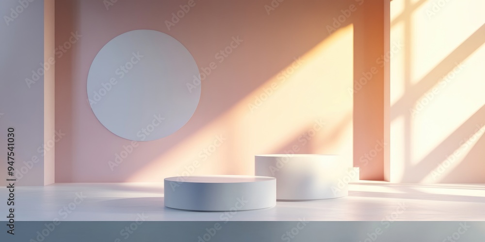 Poster abstract minimalist background featuring geometric podium shapes suitable for modern stage displays 