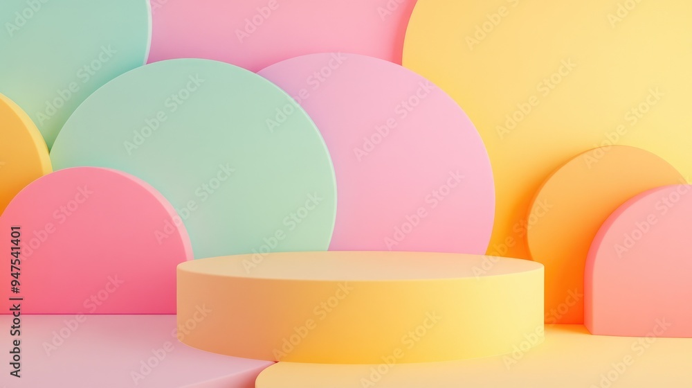 Aufkleber abstract geometric shapes in pastel colors for a product podium presentation background art and colo