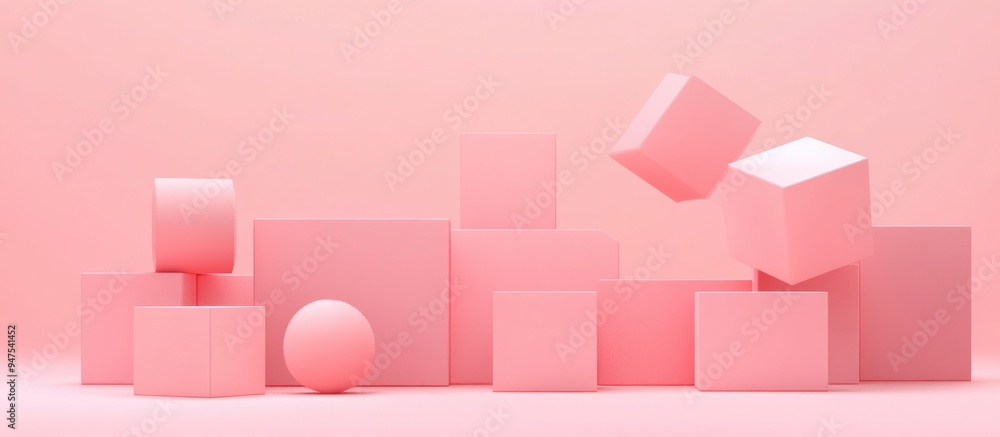 Aufkleber minimal abstract composition featuring geometric shapes on a soft pink background 3d visualization