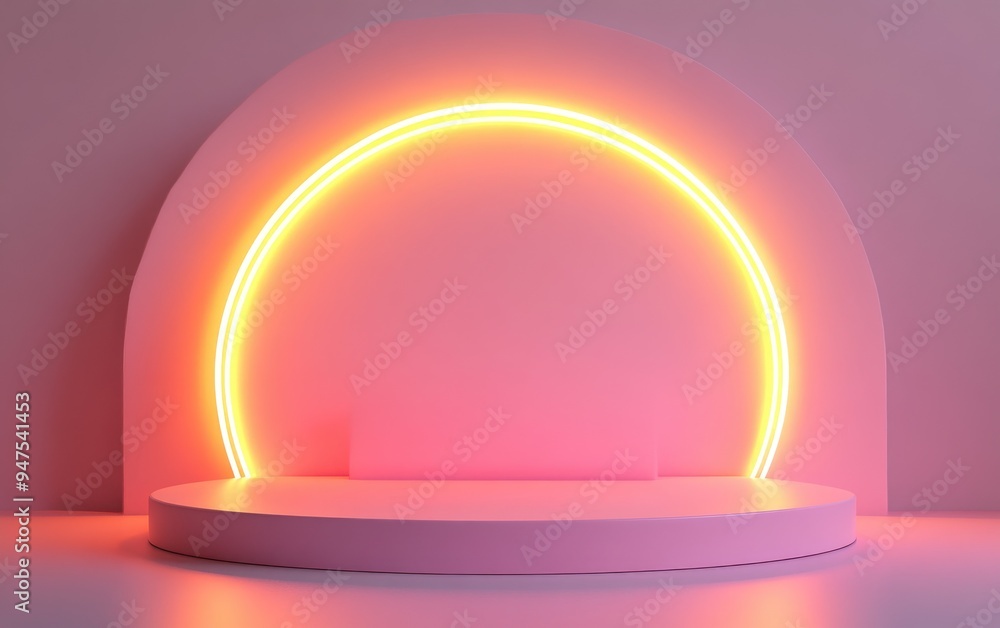 Aufkleber Minimalist round podium with a 3D rendered abstract background composition featuring a geometric platform for product display Isolated on a white background with clipping