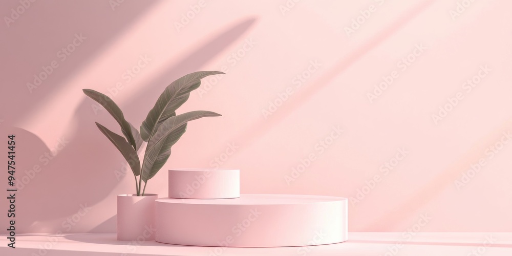 Poster Step podiums on a pastel background An abstract minimal scene featuring geometric elements Designed to present cosmetic products Mock up design with an empty space for showcasing or display 3D rend