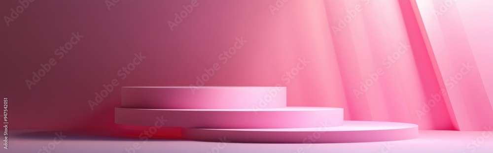 Poster elegant pink geometric backdrop featuring three tiers for product displays 3d rendering