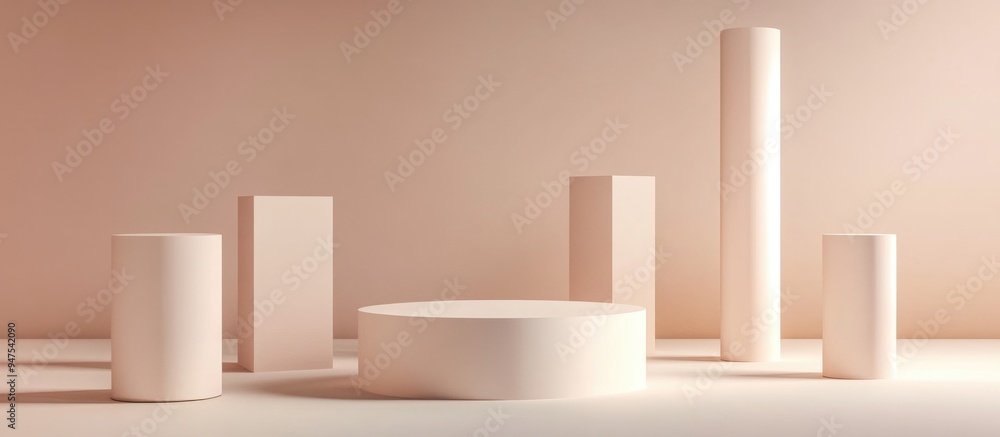 Poster geometric shapes collection featuring rectangle trapezoid cylinder and octagon empty pedestals podiu