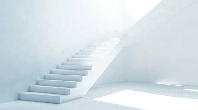 White stairs ascending in a bright empty space symbolizing growth and success 3D rendering