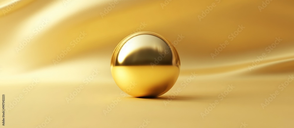 Poster Product display featuring a golden sphere on a soft yellow background 3D rendering