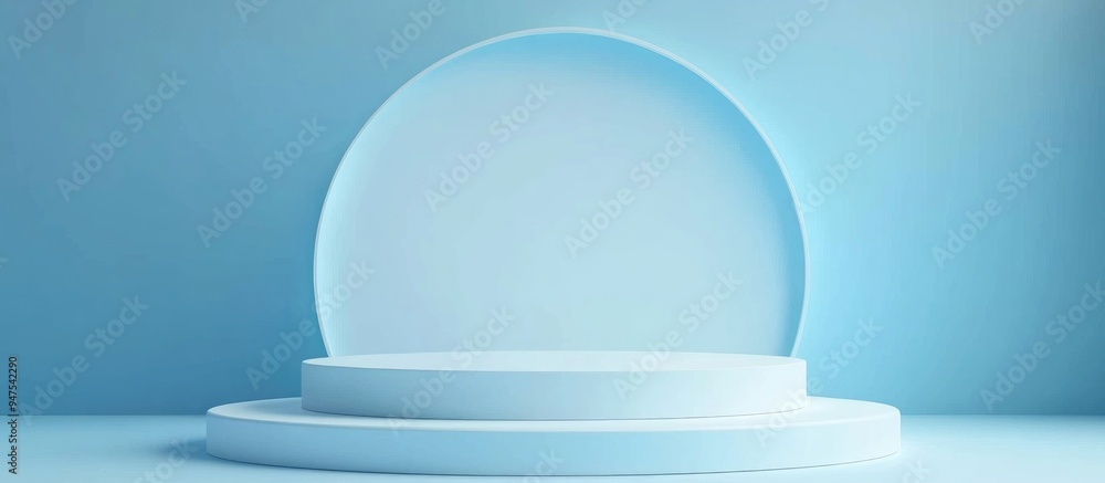 Poster abstract white podium against a blue background conceptual display stand for product showcasing 3d r