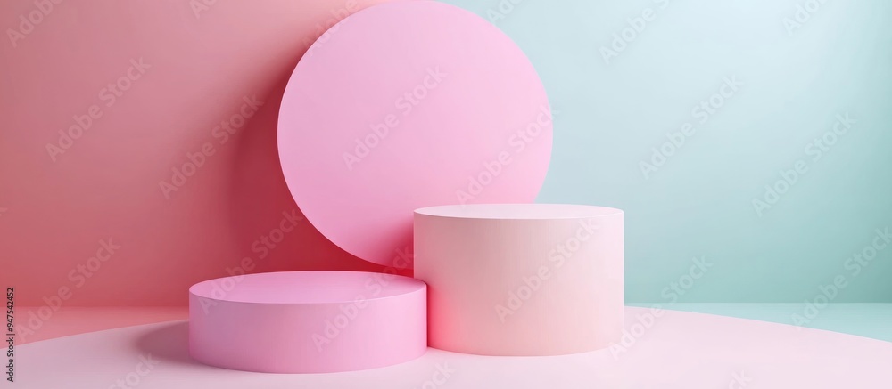 Poster Abstract geometric shape in pastel colors displayed in a minimal design suitable for product showcase in a 3D render