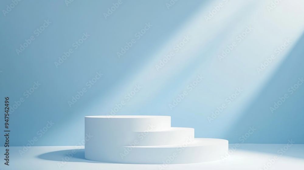 Poster minimalist podium against a blue backdrop 3d rendering
