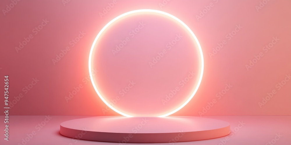 Aufkleber podium on a soft pastel background featuring a luminous glowing circle elegant backdrop suitable for