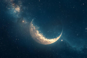 Fototapeta premium New Moon Enhances the Galaxy's Arm: A Pronounced Celestial Feature