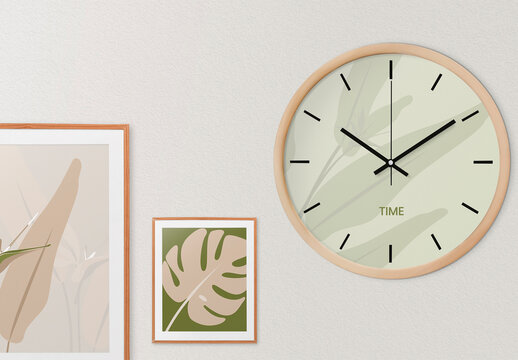 Interior Frames And Wall Clock Mockup With Generative AI