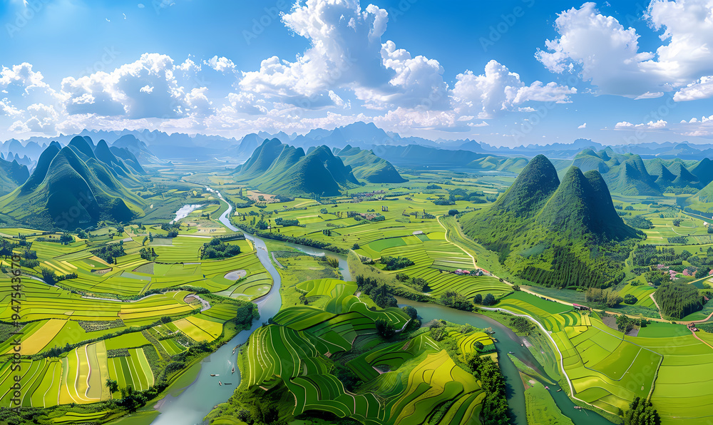 Wall mural landscape with mountains and river