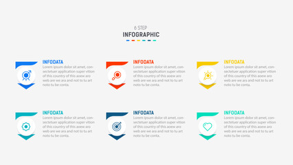 Business  infographics design for Six Step, option, parts or process. Infographic 6 element design template for presentation.  process diagram, step banner, flow chart, 6 option template.