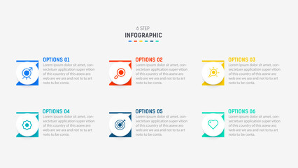 Business  infographics design for Six Step, option, parts or process. Infographic 6 element design template for presentation.  process diagram, step banner, flow chart, 6 option template.