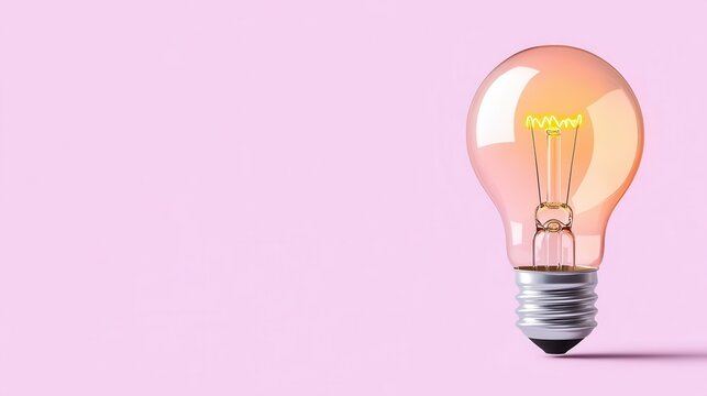 A glowing light bulb against a soft pink background, symbolizing ideas, inspiration, and creativity in a minimalist design.