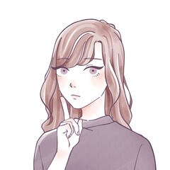 考える女性　水彩