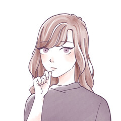 考える女性　水彩