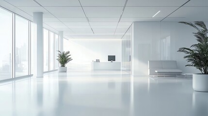 Fototapeta premium elegant white and bright Professional office with bright light, integrated branding