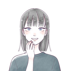 苦笑いする女性　水彩