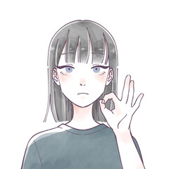 OKする女性　水彩