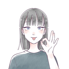 OKする女性　水彩