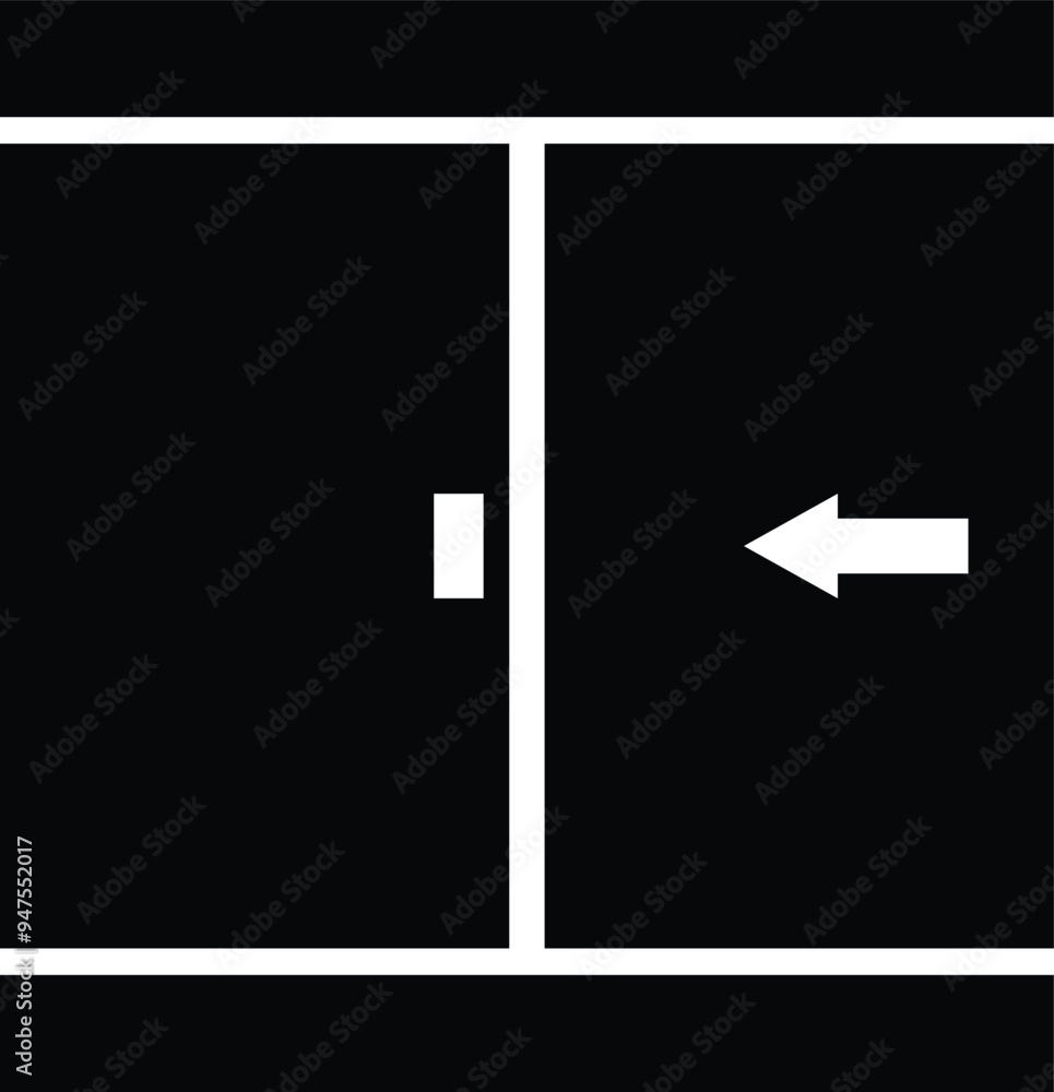 Poster sliding door icon. slide to open door arrow sign. sliding door open left side slide exit path signag