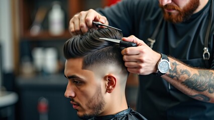 Fototapeta premium Hairdresser cutting hair