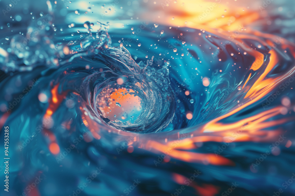 Poster colorful 3d abstract background with beautiful magic whirlpool. abstract animation glossy texture in