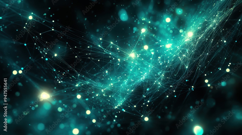 Poster Abstract Turquoise Network with Glowing Lights and Bokeh - Digital Background