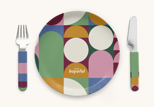 Product Flatlay Plate And Cutlery Mockup