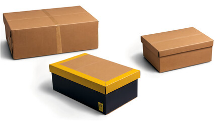 cardboard box png, Gift boxes, parcels, and cardboard containers isolated on a clean PNG background, featuring various packaging options for presents, ideal for holiday promotions, gift-related design