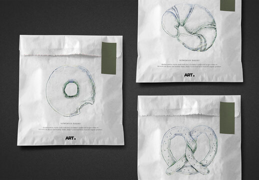Product Packaging Flatlay Bakery Paper Bags Mockup