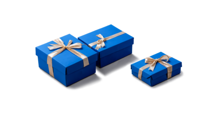 blue boxes png, Gift boxes, parcels, and cardboard containers isolated on a clean PNG background, featuring various packaging options for presents, ideal for holiday promotions, gift-related designs,