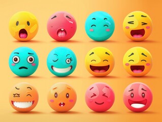 Vibrant and unique emoticons, perfect for social media posts, featuring a variety of facial expressions.