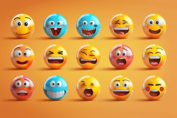 Vibrant and funny emoticons showcasing diverse facial expressions, perfect for social media reactions, designed in vector illustration.