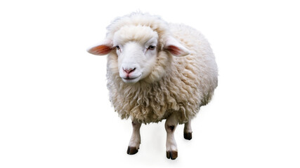 White fluffy sheep in a farm setting, portrait style isolated on a clean PNG background, adorable and soft-looking farm animal, ideal for agricultural themes, pastoral scenes, and animal care designs