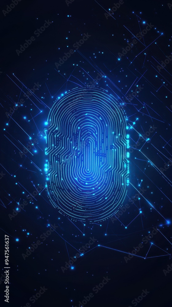 Aufkleber abstract digital fingerprint pattern with glowing lines and connections on dark blue background - fu