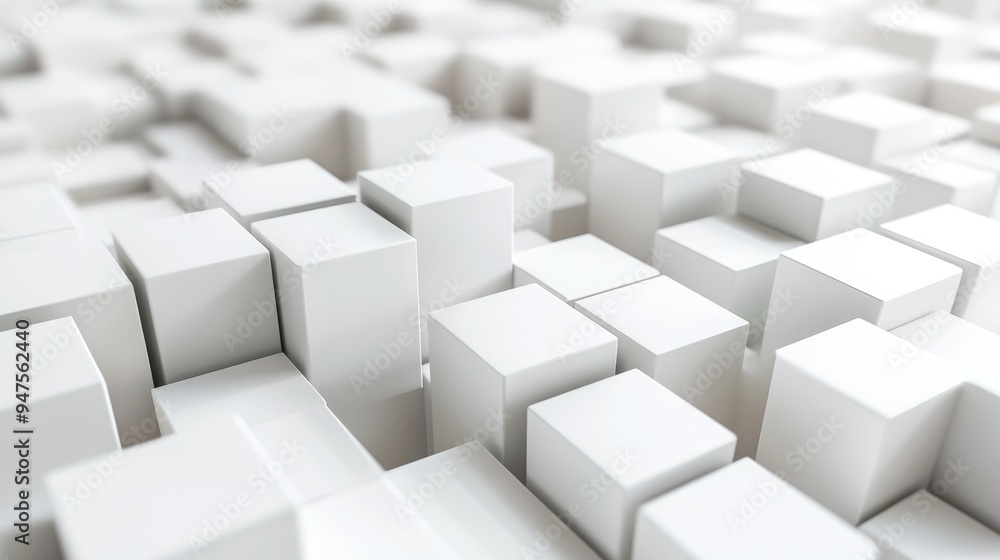 Poster waving surface of white cubes abstract geometric backdrop 3d rendering with depth of field effect