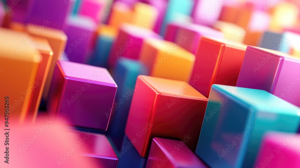 Poster vibrant cubes in an abstract setting 3d rendering